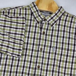 Carhartt Mens 2XL Relaxed Fit Short Sleeve Brown Green‎ Plaid Button Down Shirt